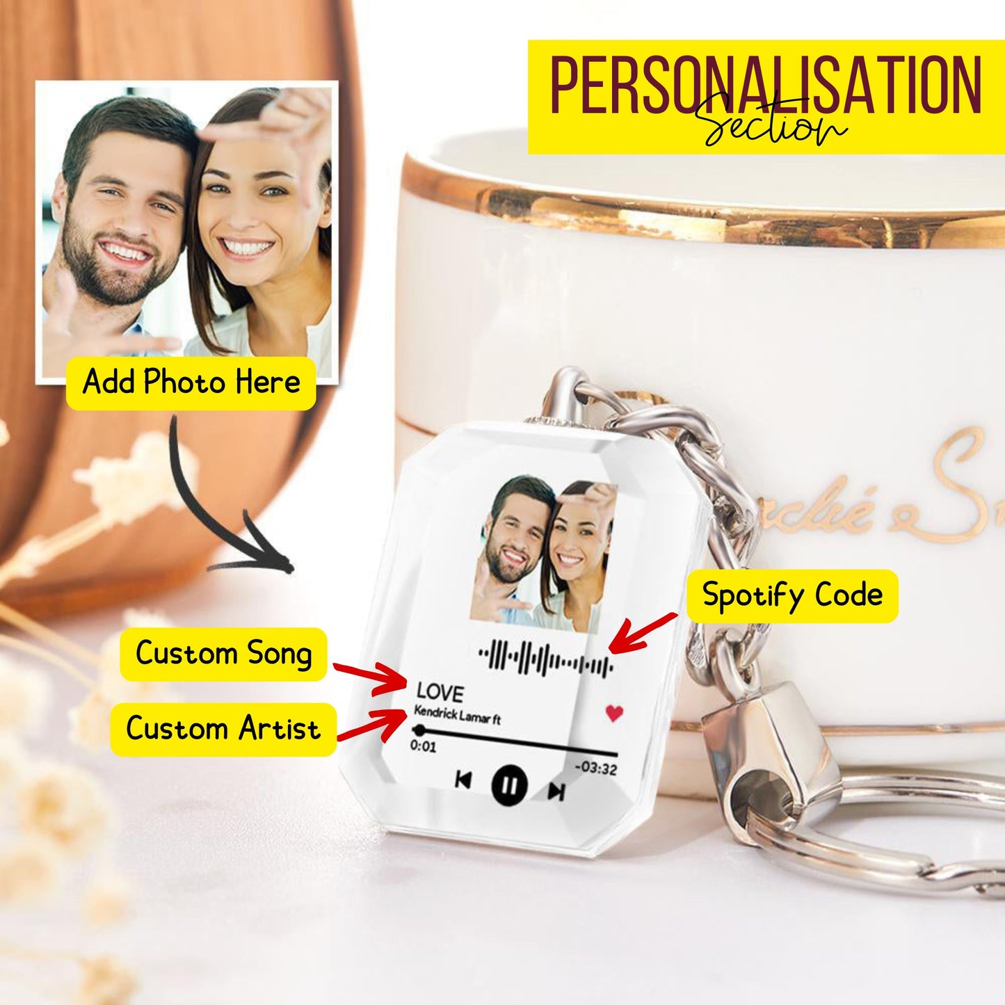 Personalised Crystal Picture Frame Scannable Code Keychain