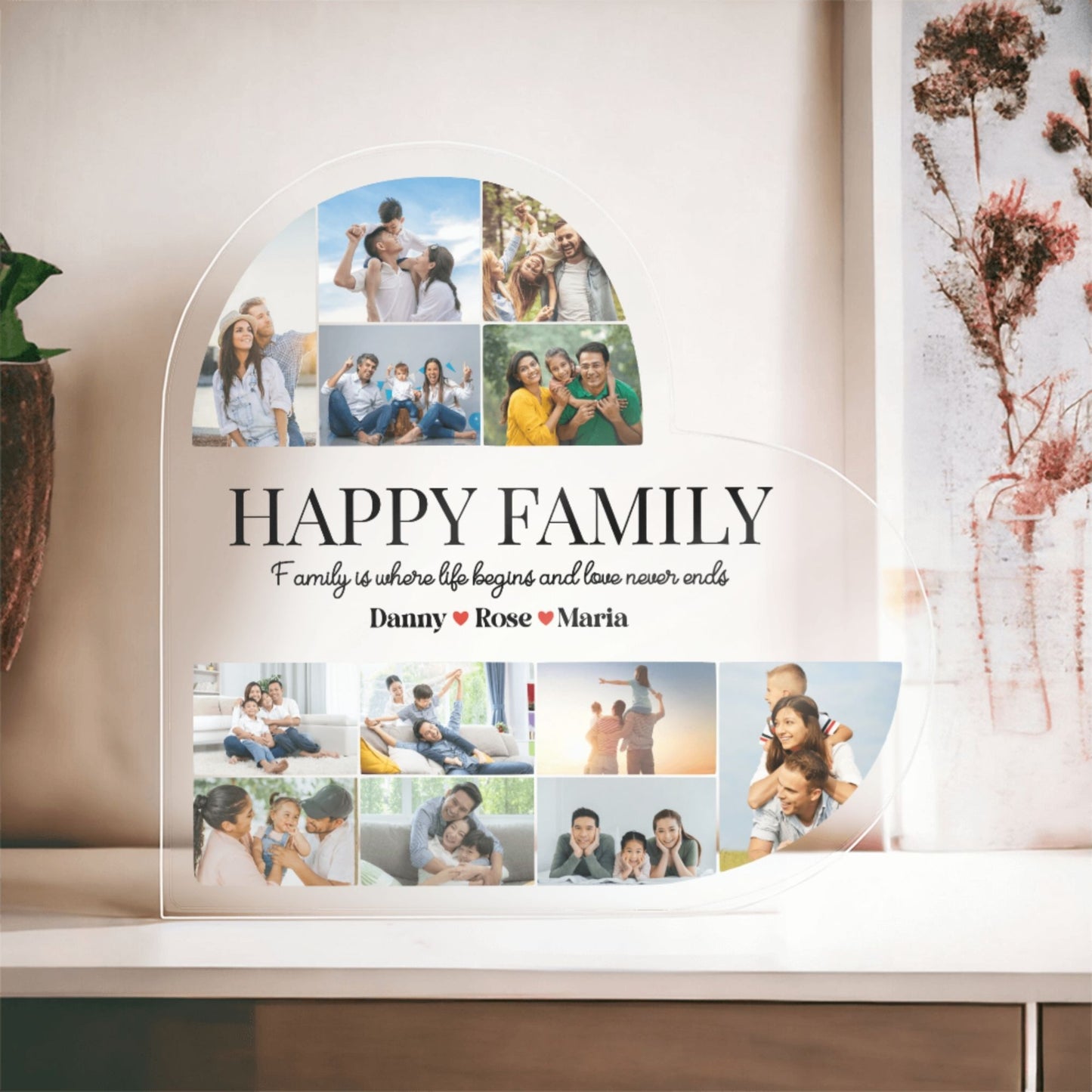 Custom Happy Family Heart Acrylic Plaque