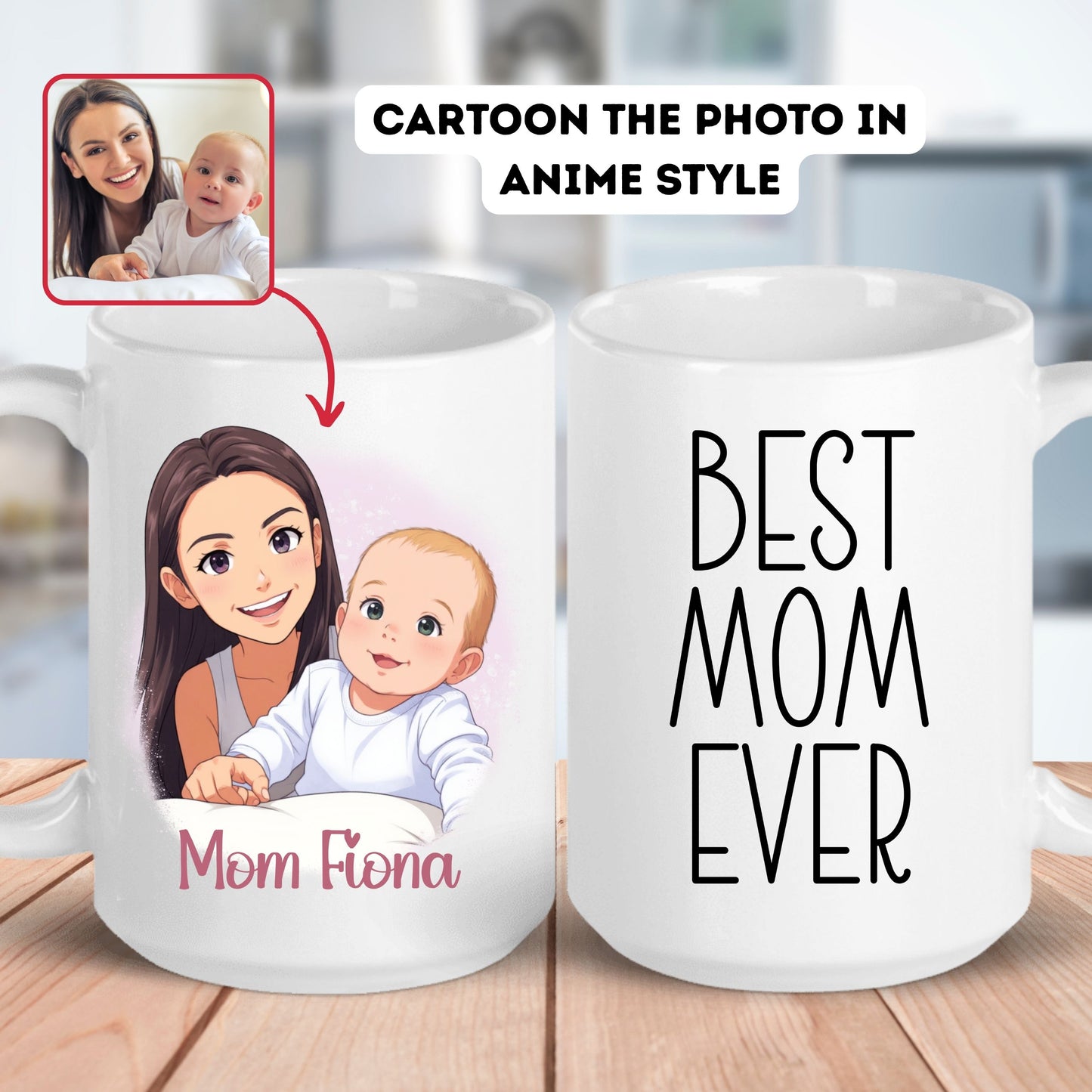 Custom 11oz and 15oz Cartoon Photo Best Mom Ever Mug