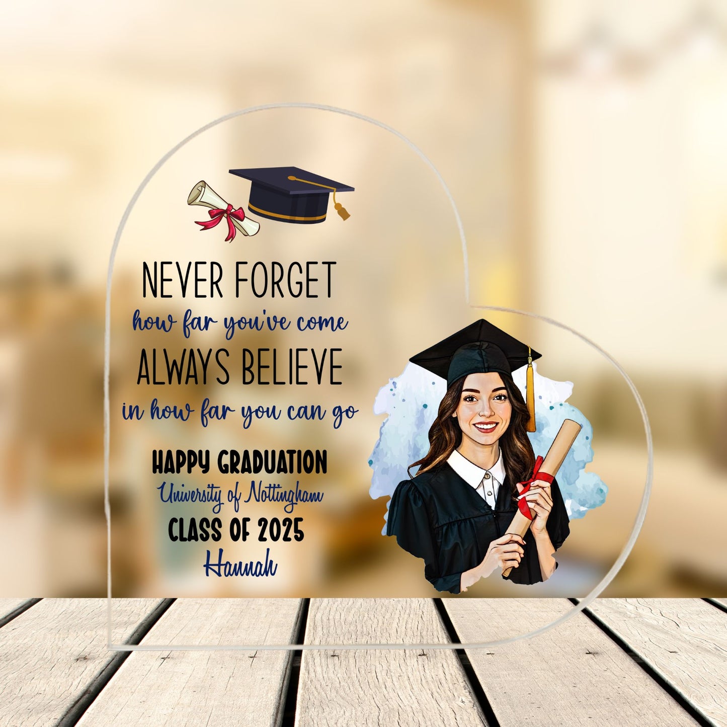 Custom Graduate Cartoon Portrait Heart Acrylic Plaque