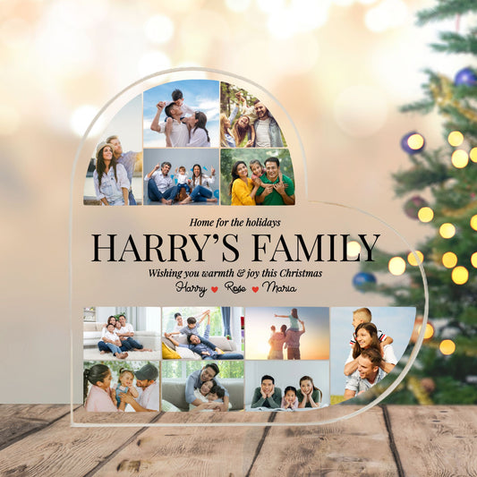 Custom Photo Christmas Family Heart Acrylic Plaque Gift