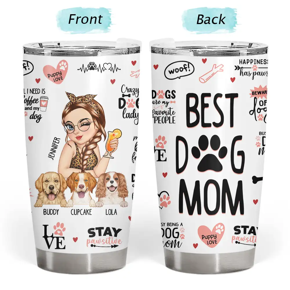 20oz Dog Mom Tumbler Front and Back Design