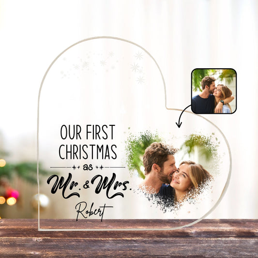 Custom Heart Acrylic Plaque Our First Christmas Together as Mr and Mrs