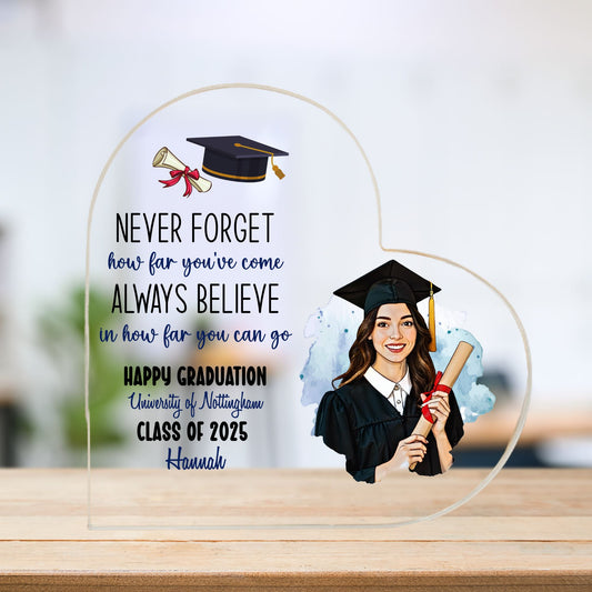 Custom Graduate Cartoon Portrait Heart Acrylic Plaque