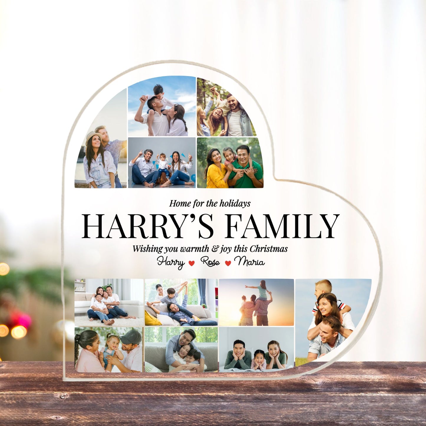 Custom Photo Christmas Family Heart Acrylic Plaque Gift