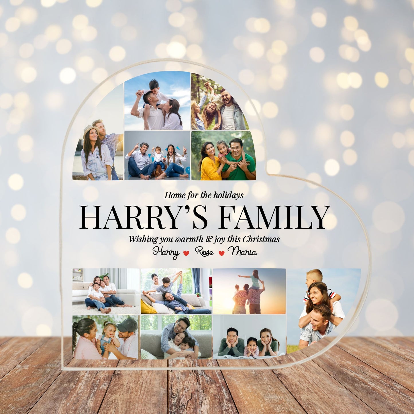 Custom Photo Christmas Family Heart Acrylic Plaque Gift