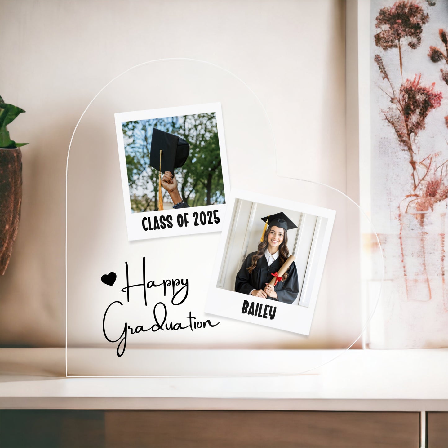 Polaroid Graduation Heart Acrylic Plaque