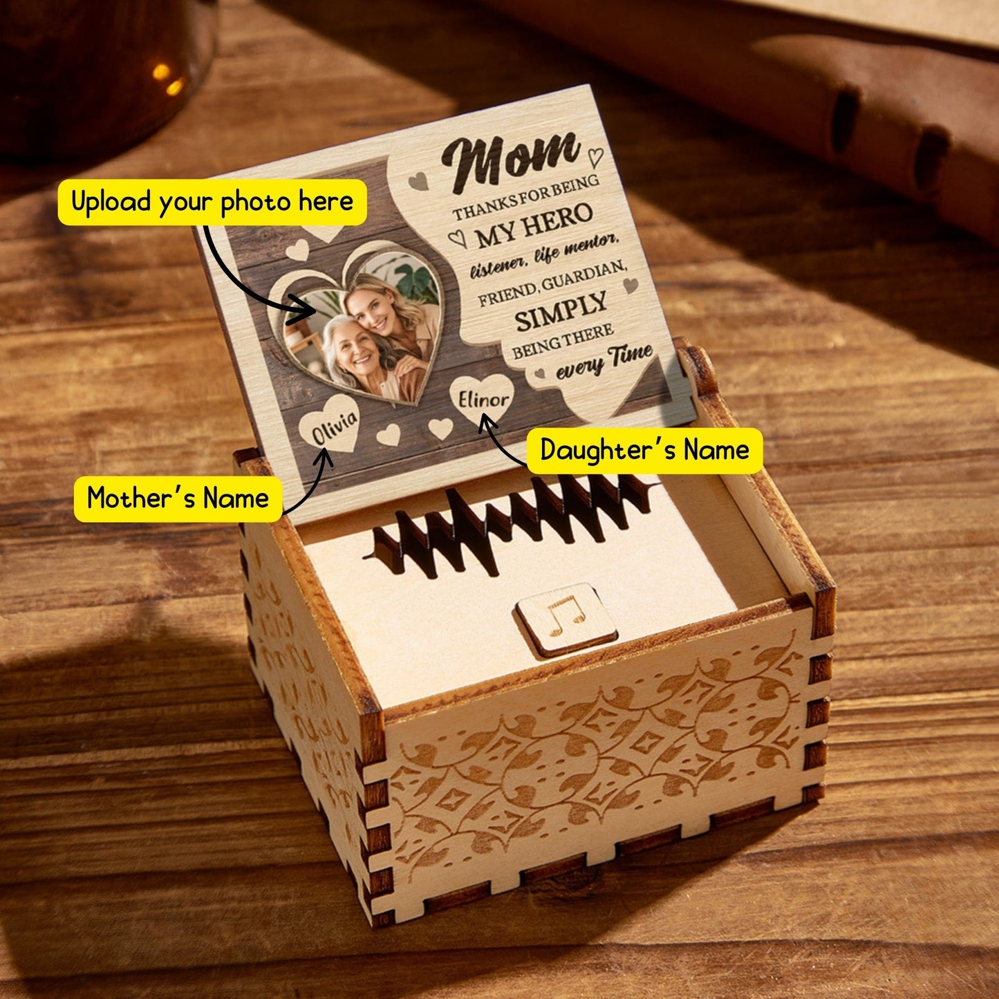 Custom Photo Wooden Music Box for Mom