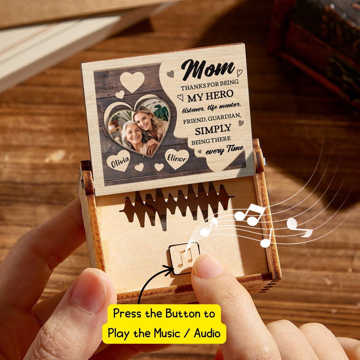 Custom Photo Wooden Music Box for Mom