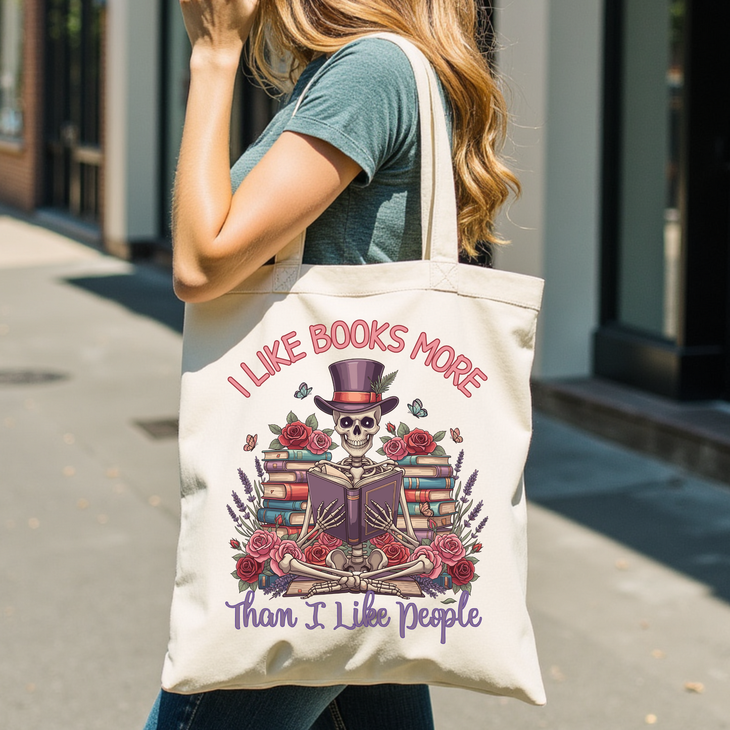 Skeleton Floral Book Lover Tote Bag