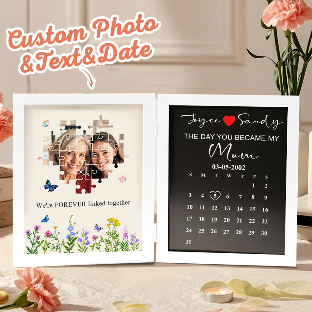 Double frame with floral puzzle design and special occasion calendar