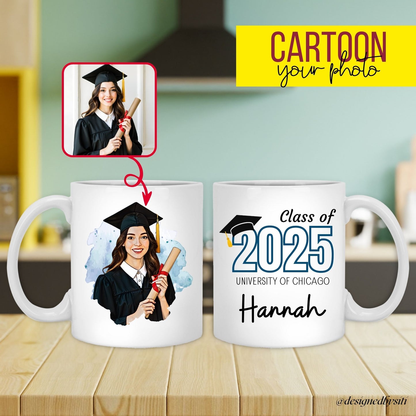 Personalized Cartoon Class of Graduation Mug with Name