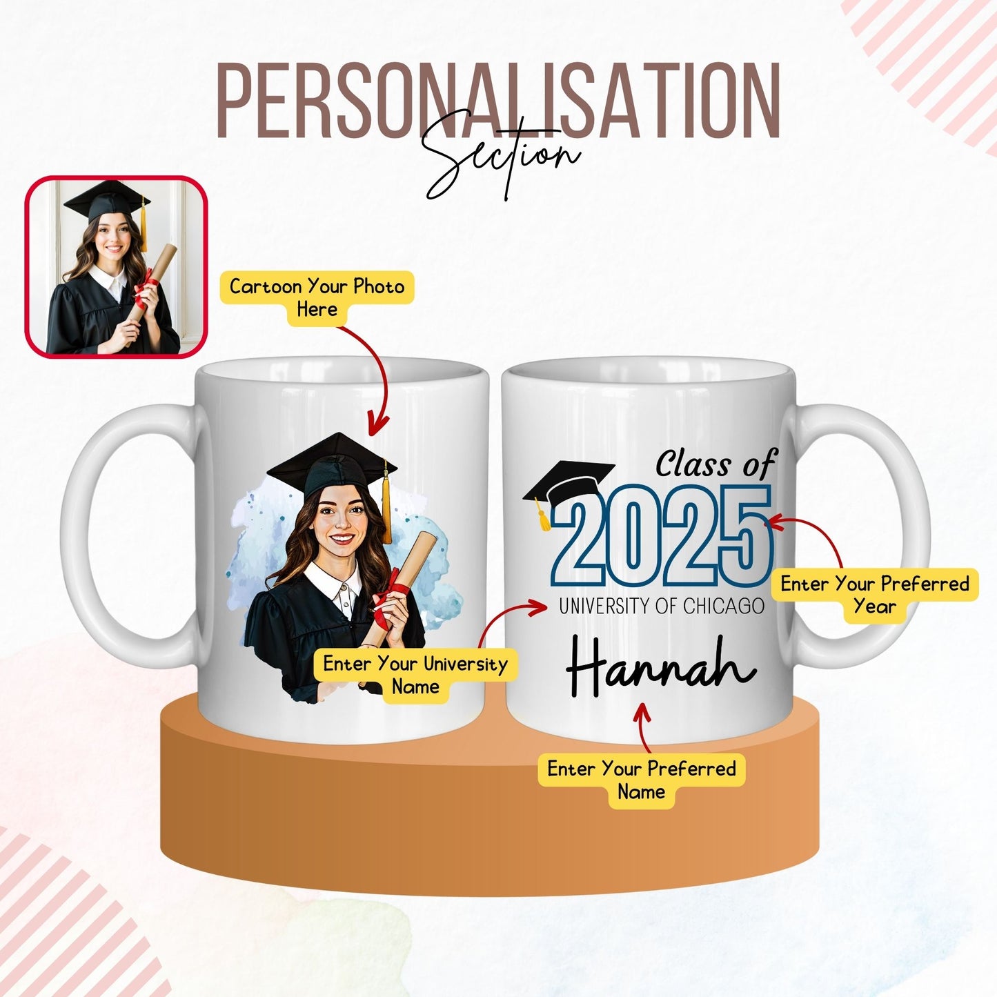 Personalized Cartoon Class of Graduation Mug with Name