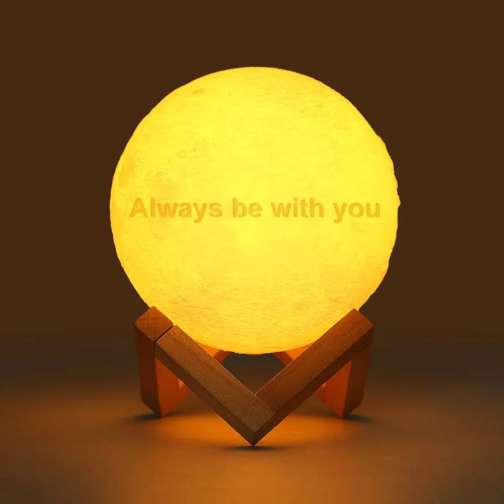 Customizable glowing moon lamp with etched image of siblings, unique family gift idea.