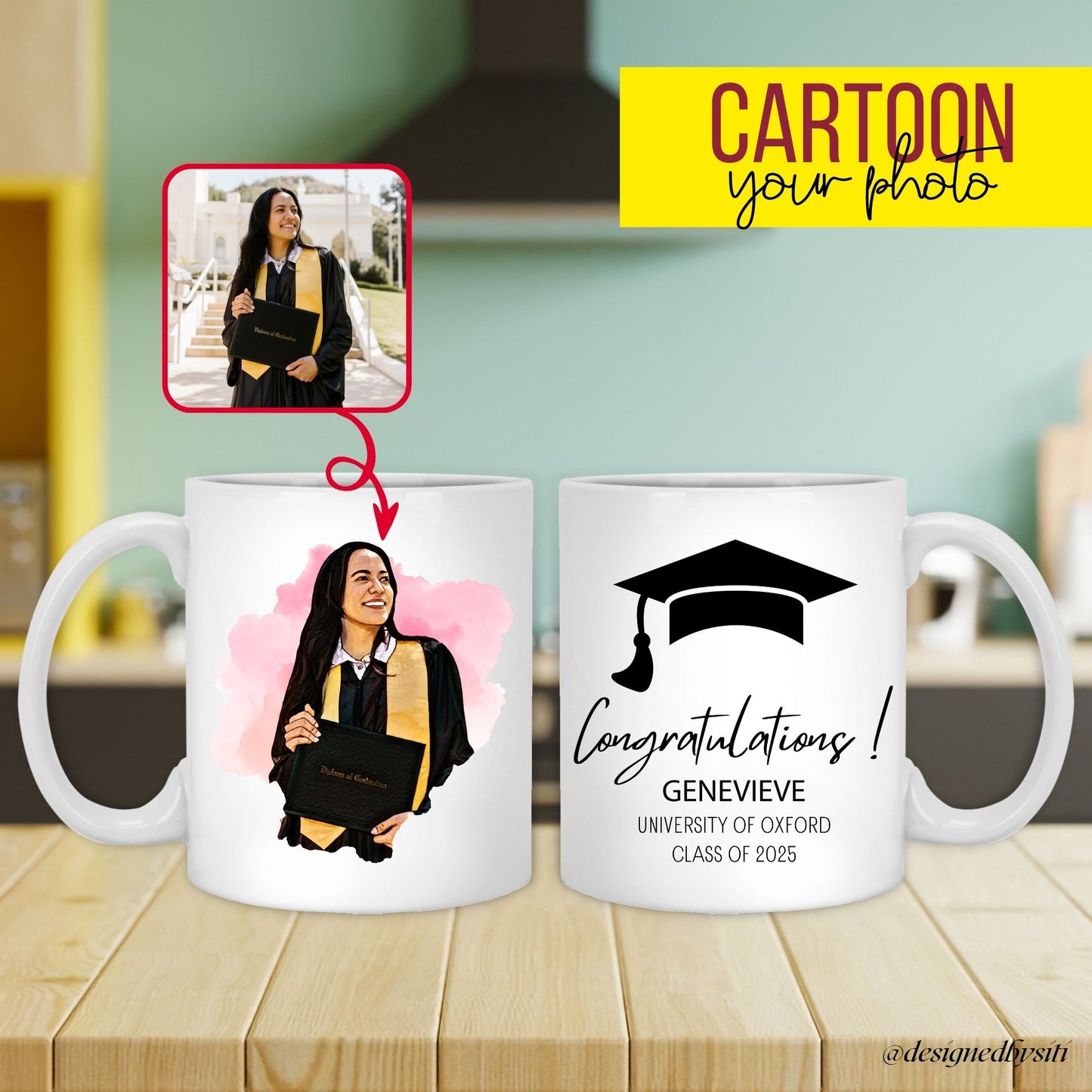 Custom Cartoon Photo Congratulation on Graduation Mug