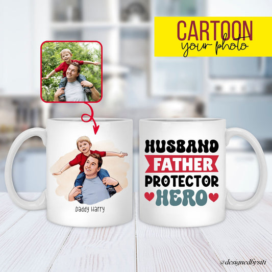 Retro Dad Mug Custom Photo Coffee Cup Father's Day Gift Birthday Present Family Portrait Design White Ceramic Material Custom Name Option Best Dad Mug Hero Father Tribute Office Drinkware Collection