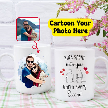 Custom Couple Cartoon Photo Time Spent with You, Worth Every Second