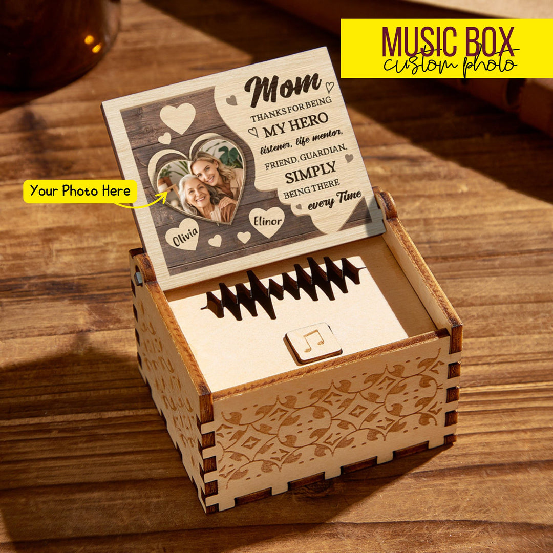Custom Photo Wooden Music Box for Mom