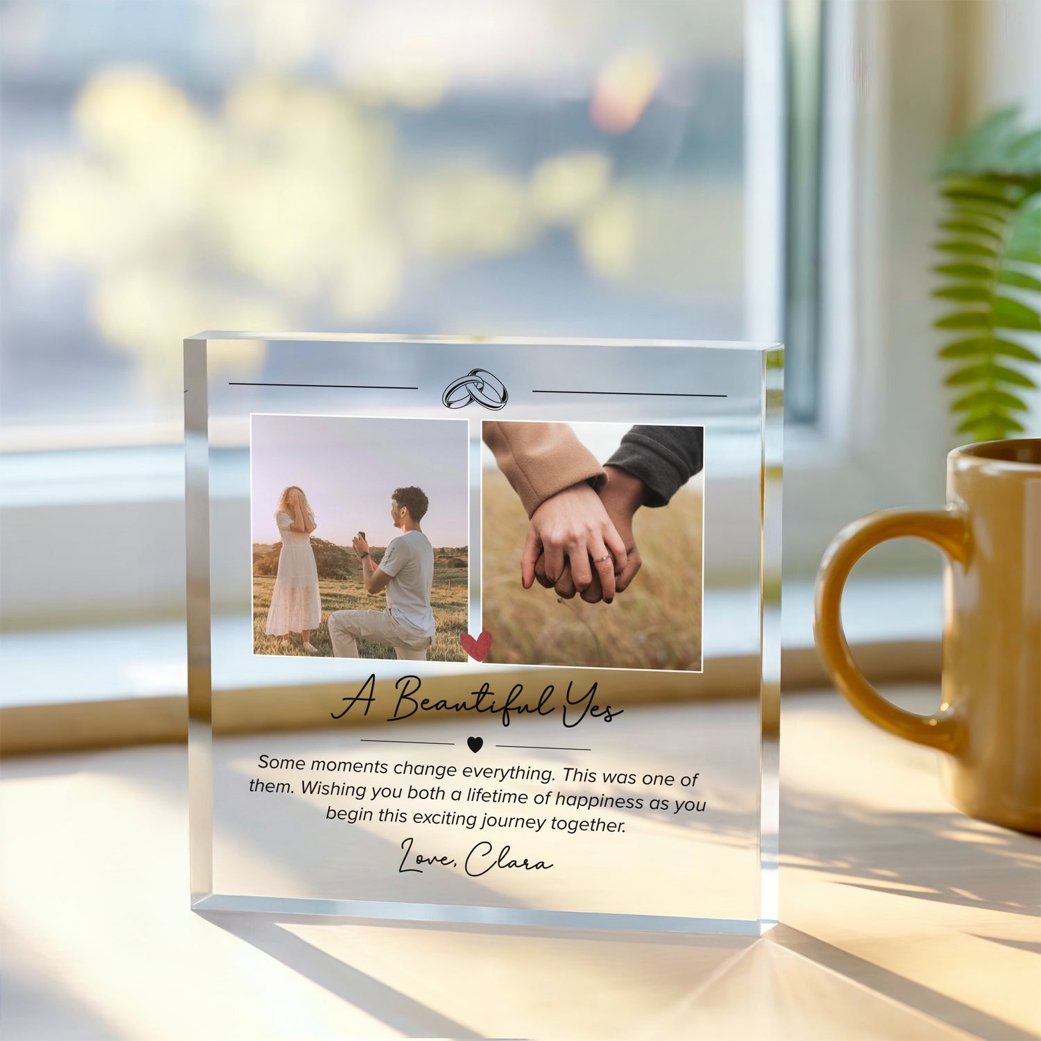 Personalised Engagement Acrylic Plaque – Gift for Couple – A Beautiful Yes