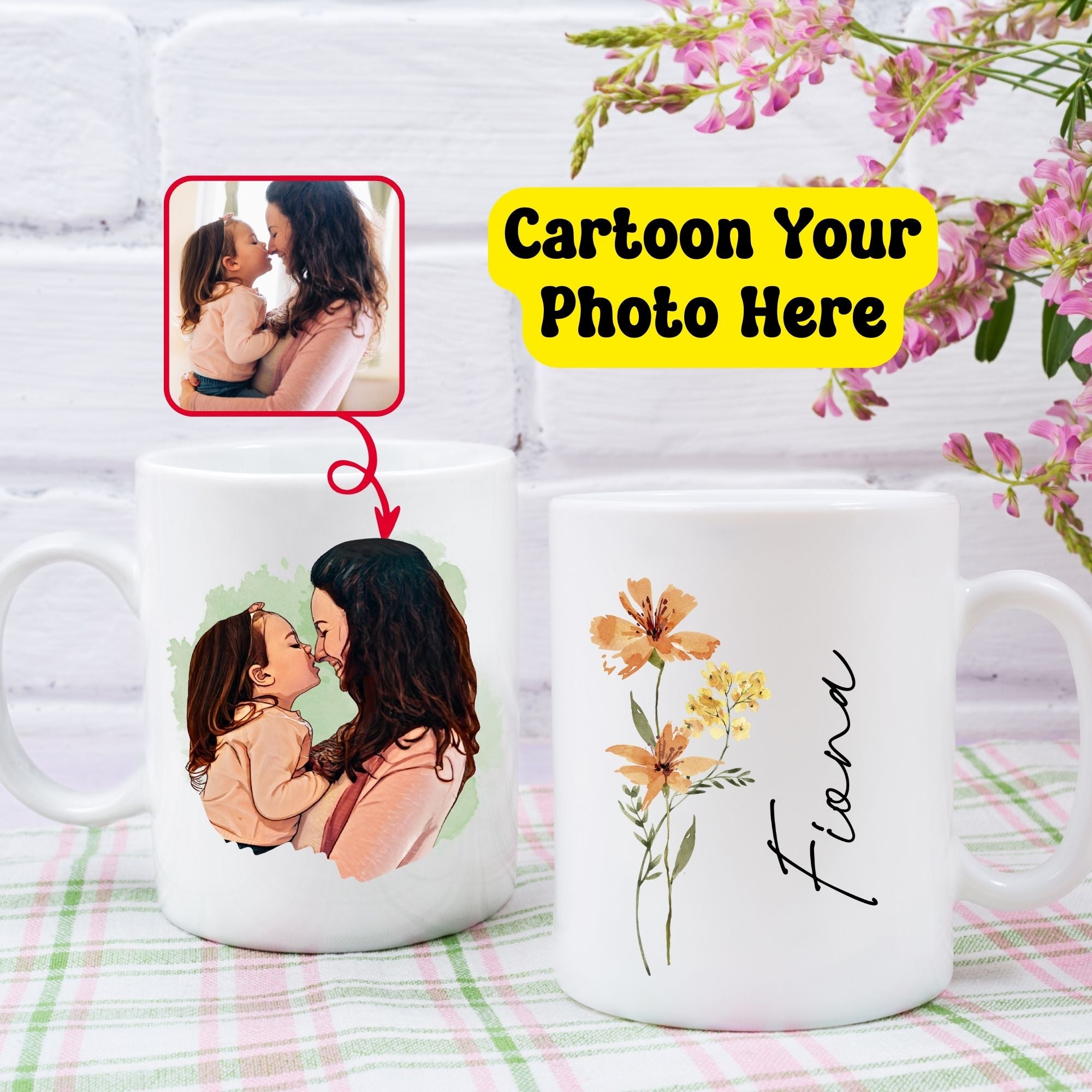 Custom Cartoon Photo Floral Mother Mug