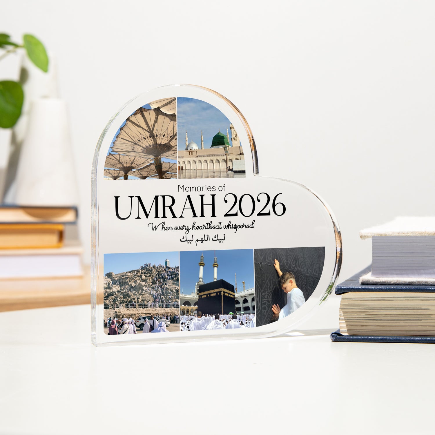 Personalised Umrah Heart Acrylic Plaque – Family Gift – Memories of Umrah 2026