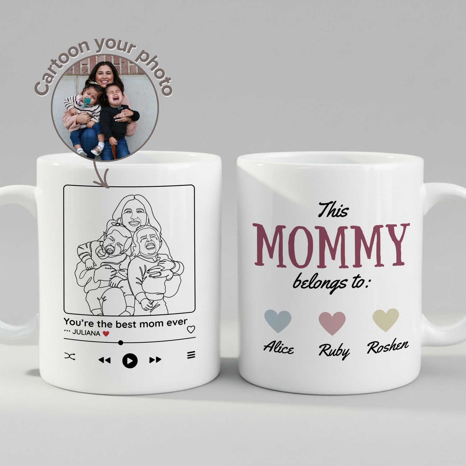 Personalized Cartoon Photo Music Player Mug – Custom "This Mommy Belongs To" Gift