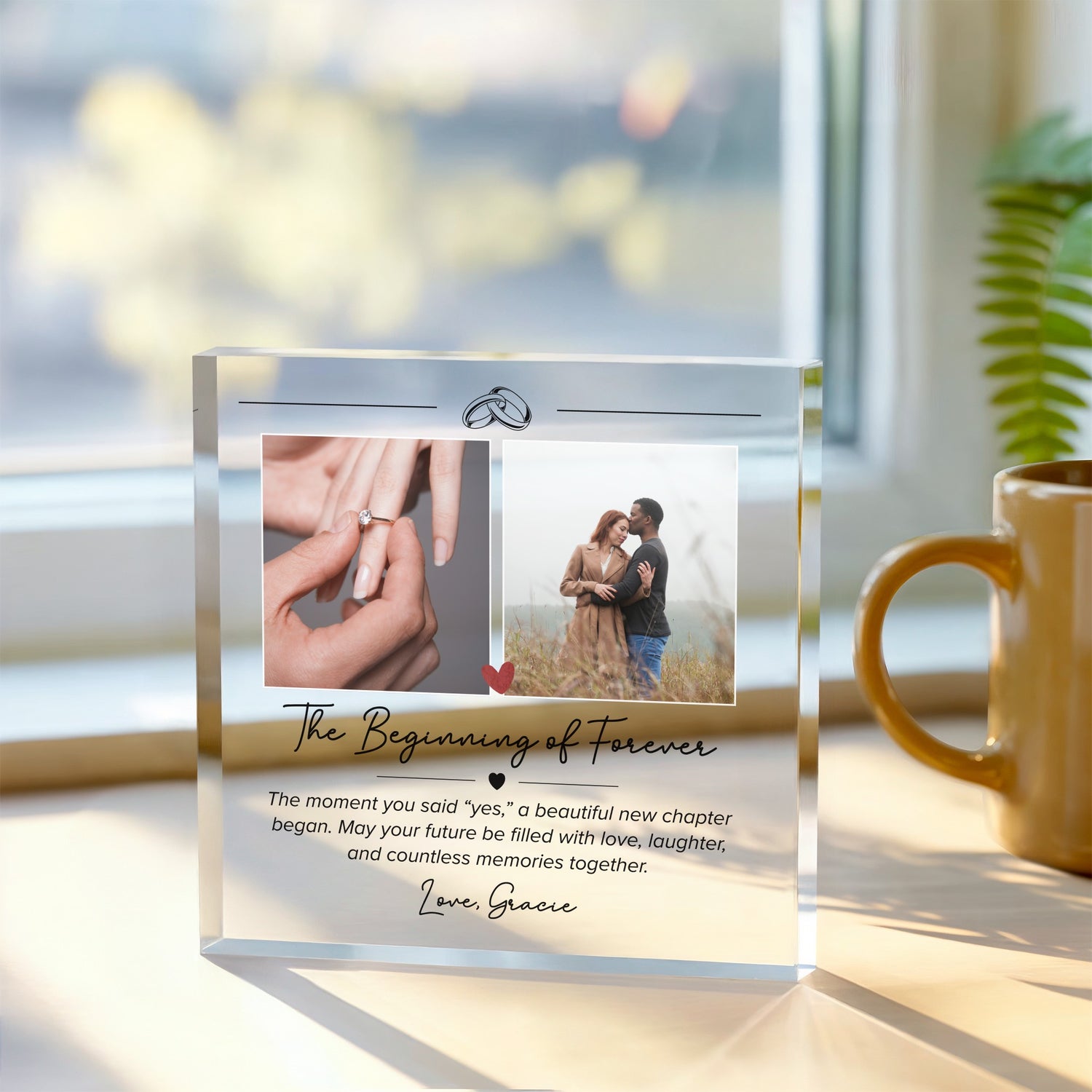 Custom Engagement Acrylic Plaque - Photo Gift for Couple - The Beginning of Forever