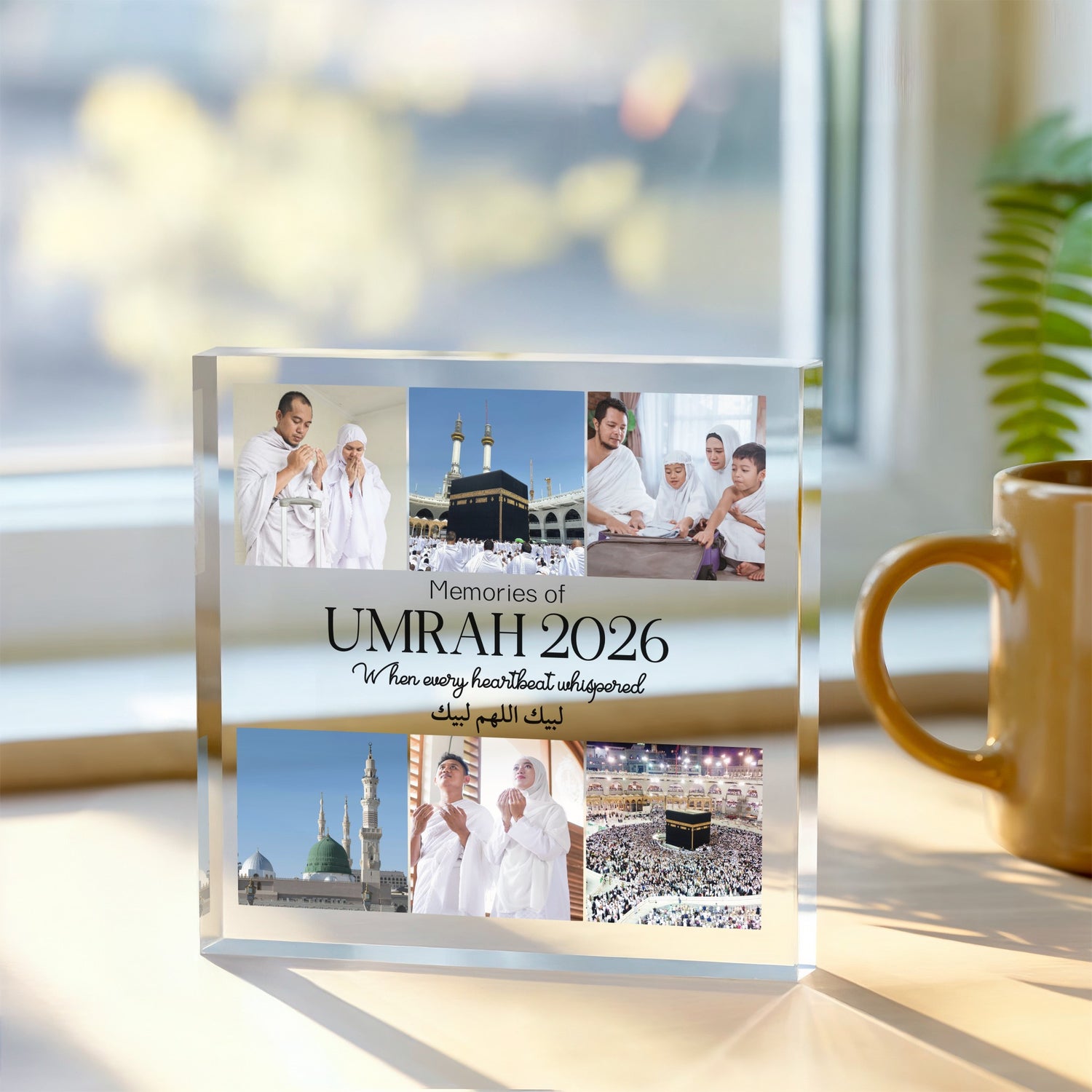 Personalized Umrah 2026 Acrylic Plaque – 6-Photo Collage Family Gift