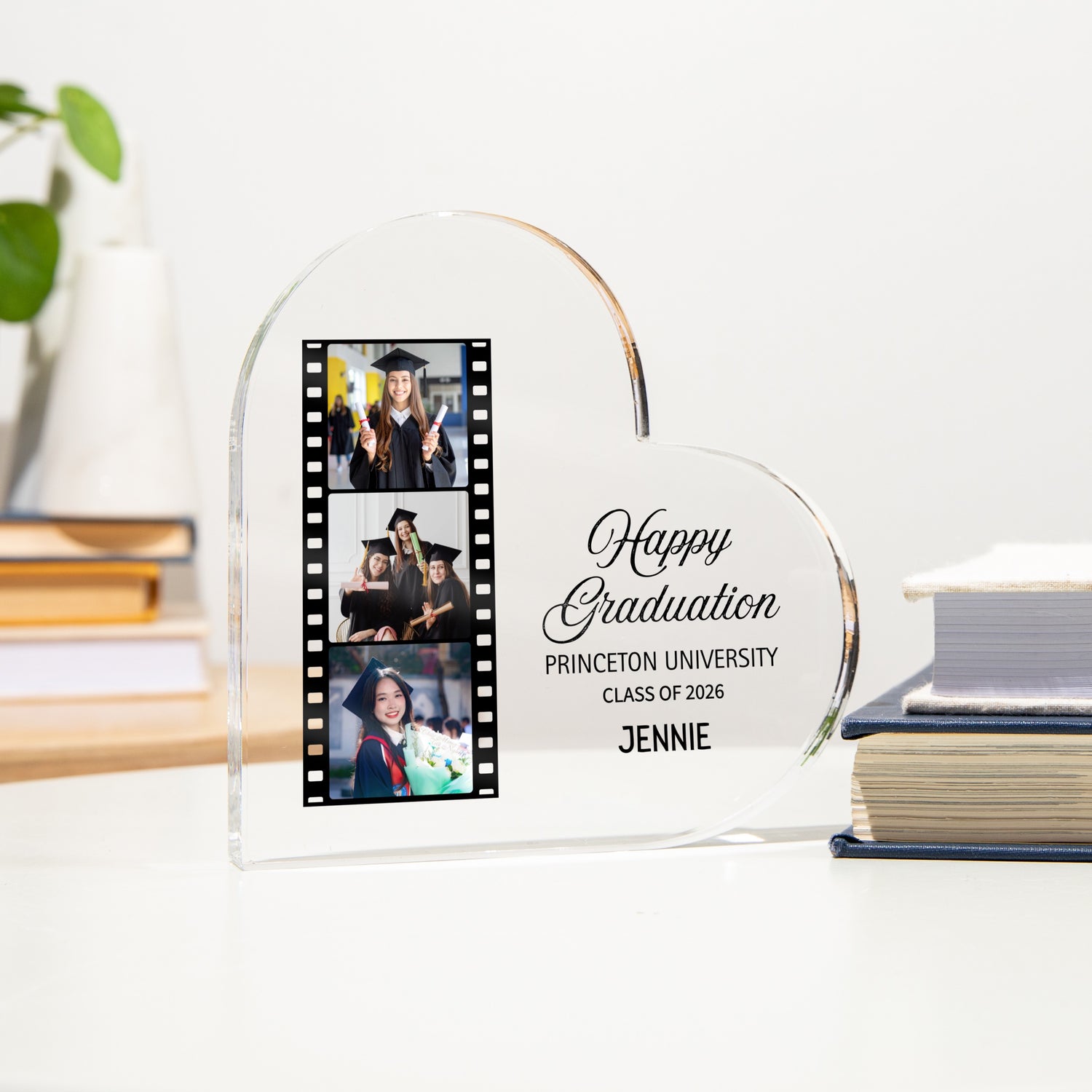 Personalised Heart Acrylic Plaque - Graduation Gift with Photo Strip & Class Year