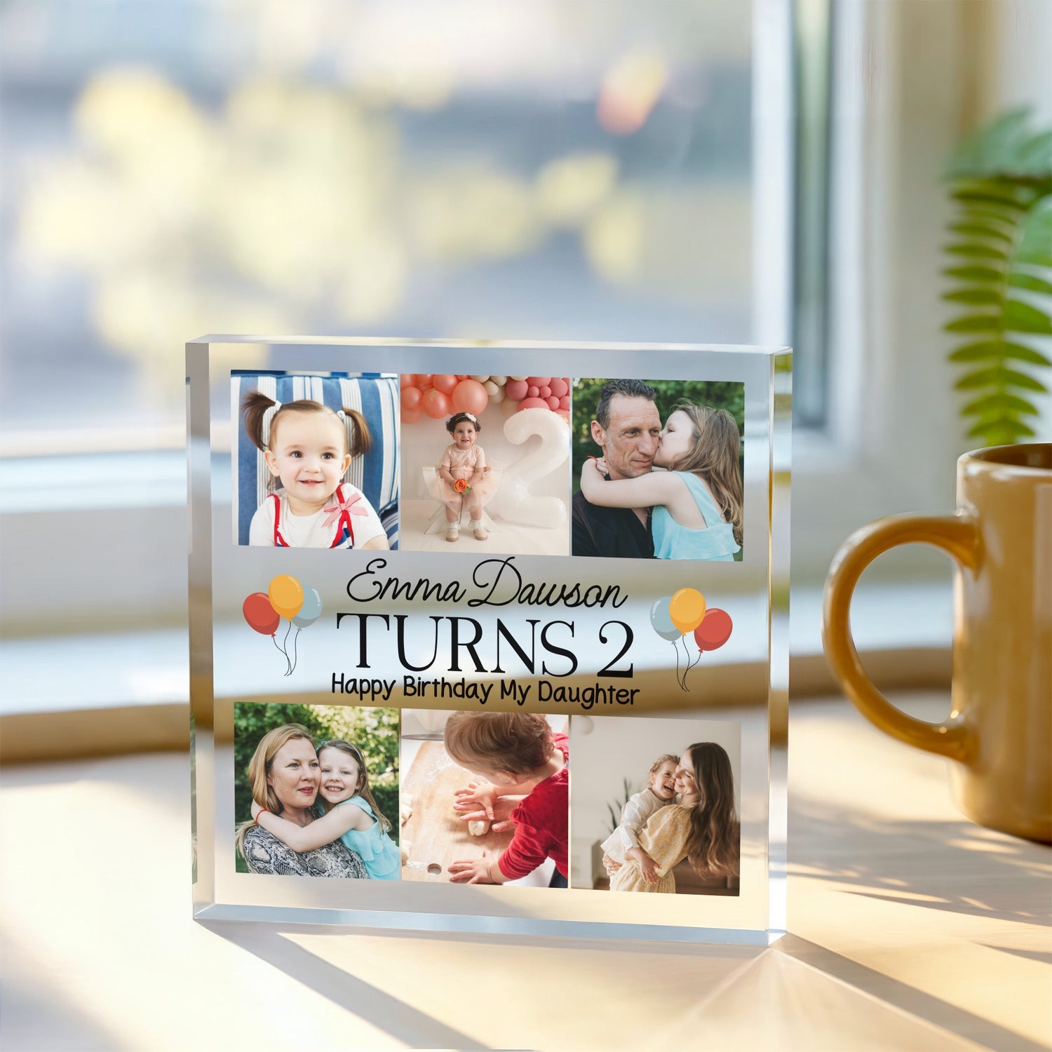 Personalised Acrylic Plaque - 2nd Birthday Daughter - 6-Photo Collage