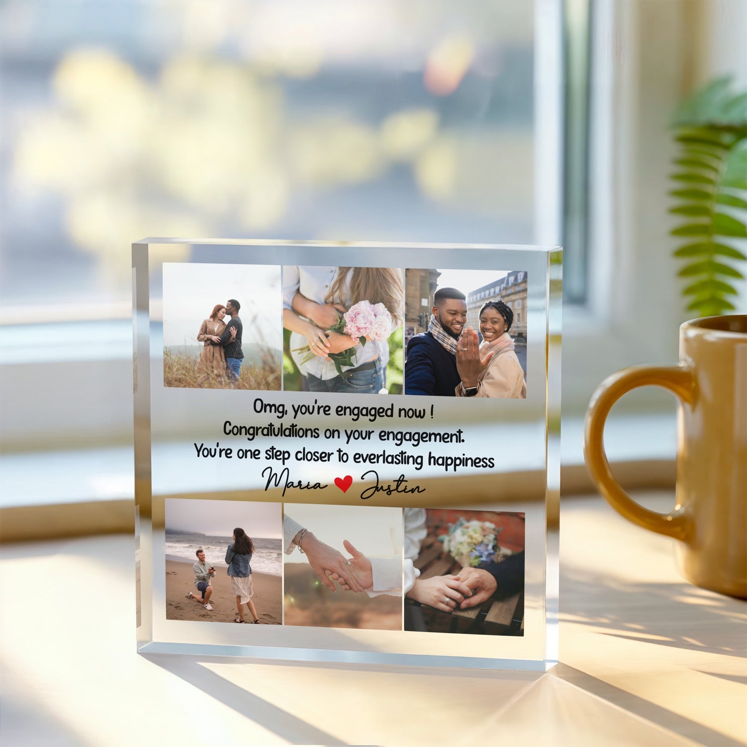 Personalised Engagement Acrylic Plaque, Photo Collage Gift - Omg You're Engaged