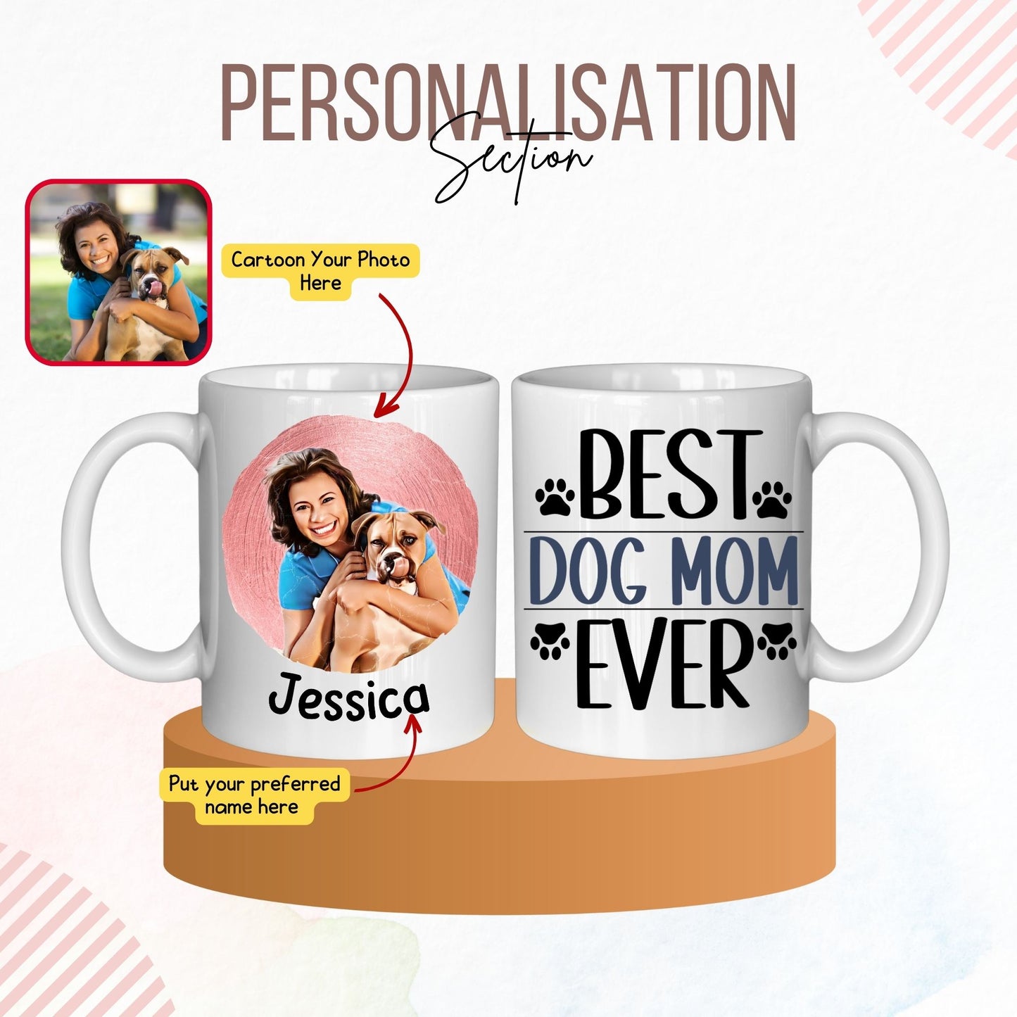 Custom 11oz and 15oz Cartoon Photo Best Dog Mom Ever Mug