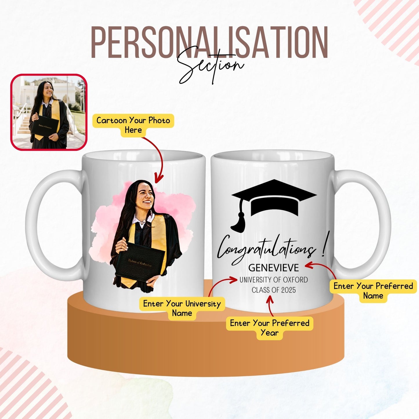 Custom Cartoon Photo Congratulation on Graduation Mug