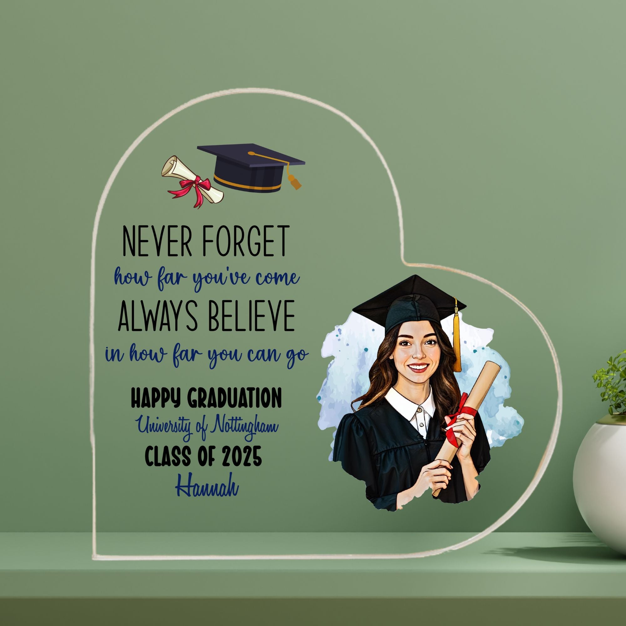 Custom Graduate Cartoon Portrait Heart Acrylic Plaque