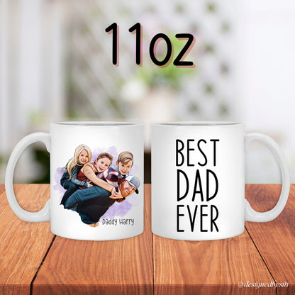 Custom Photo Cartoon Mug for DadFather's Day Mug GiftBirthday Mug for DadPersonalized Gift Ideas for DadBest Dad Ever Custom Name MugFamily Portrait Cartoon Photo Mug
