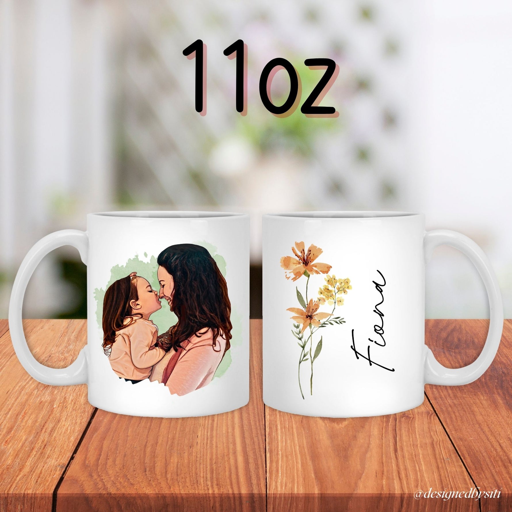 11oz custom cartoon photo floral mom mug