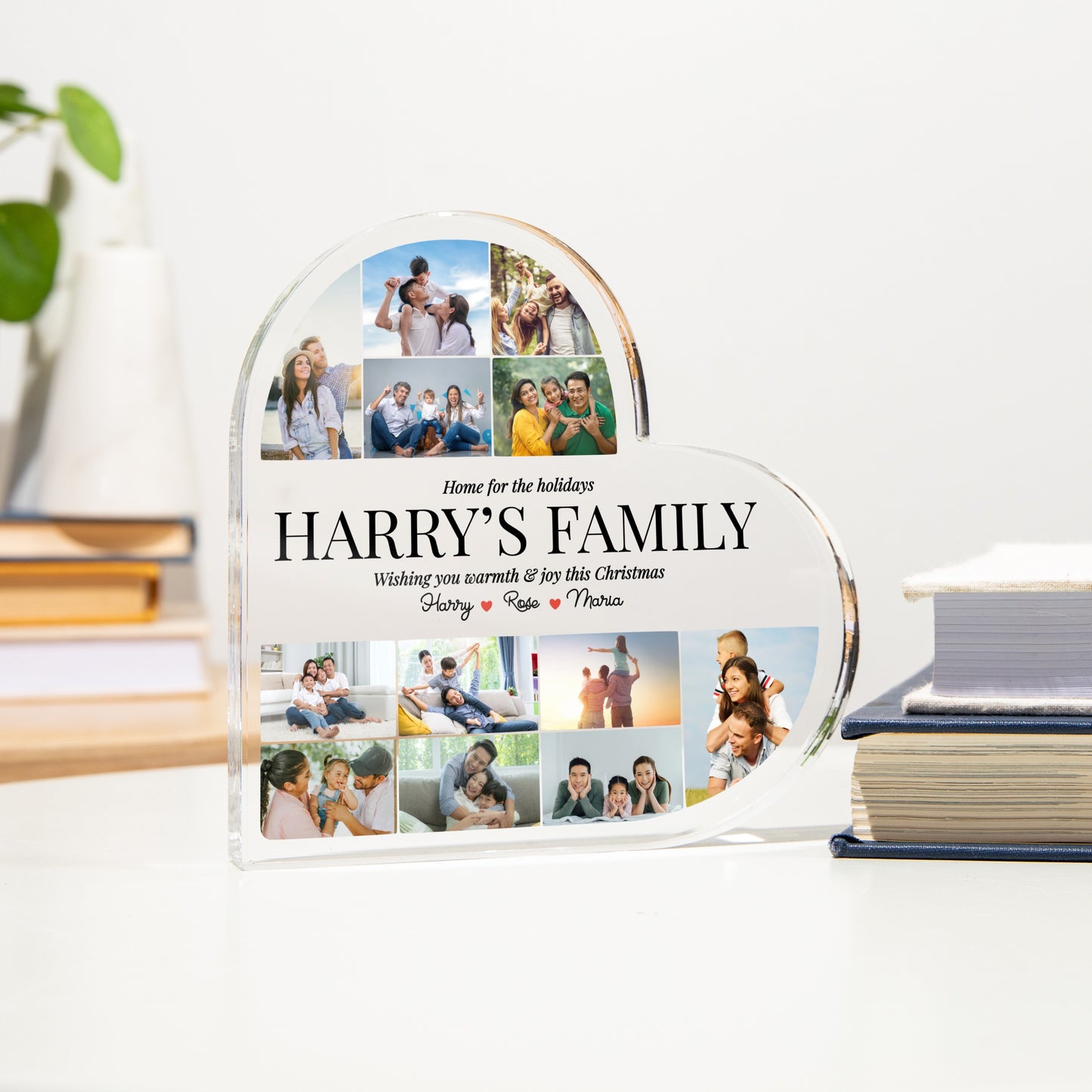 Custom Photo Christmas Family Heart Acrylic Plaque Gift