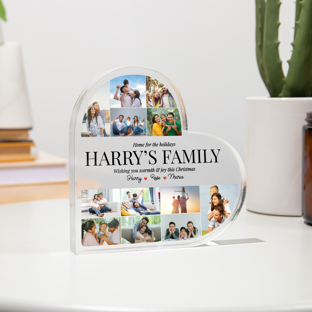 Custom Photo Christmas Family Heart Acrylic Plaque Gift