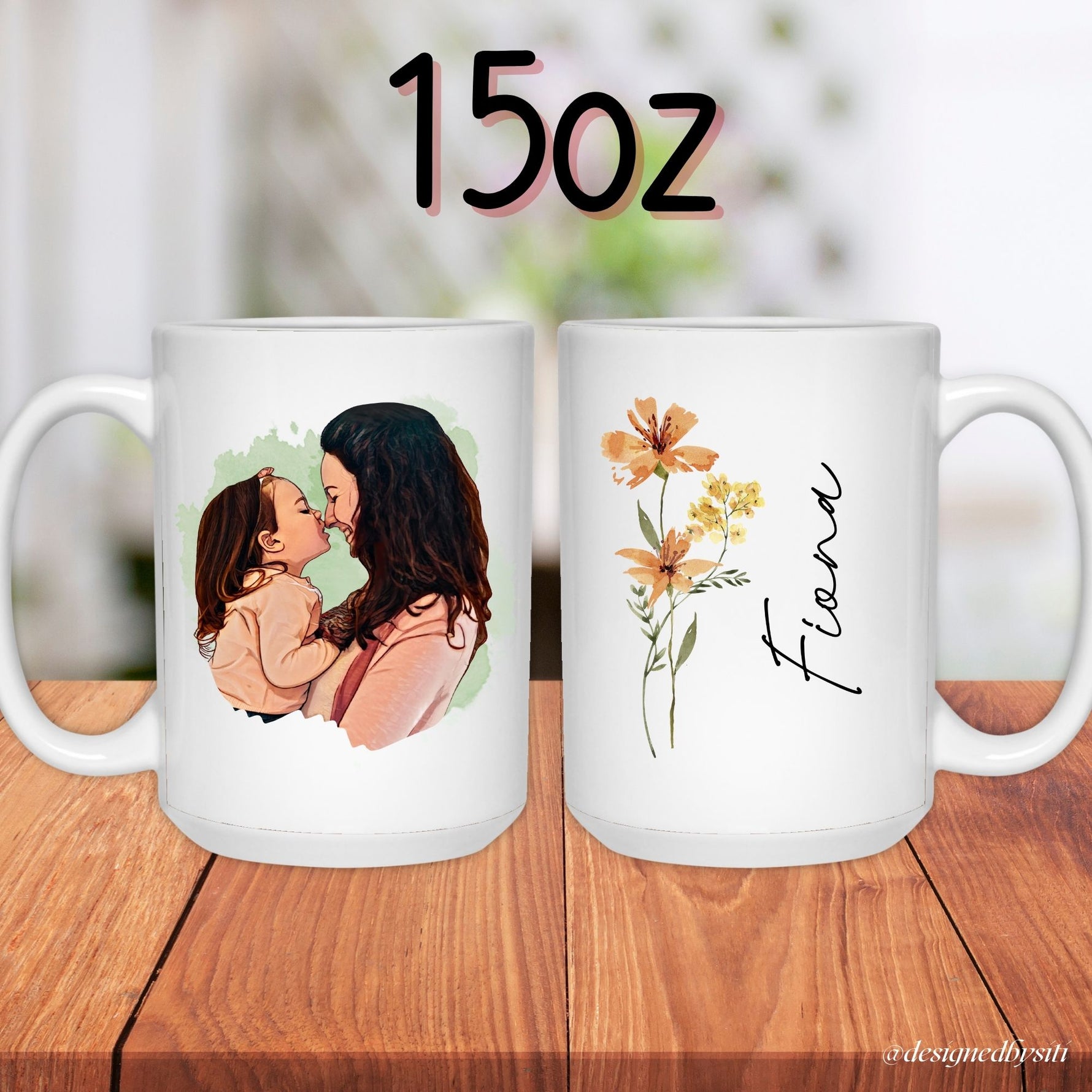 15oz custom cartoon photo floral mom mug