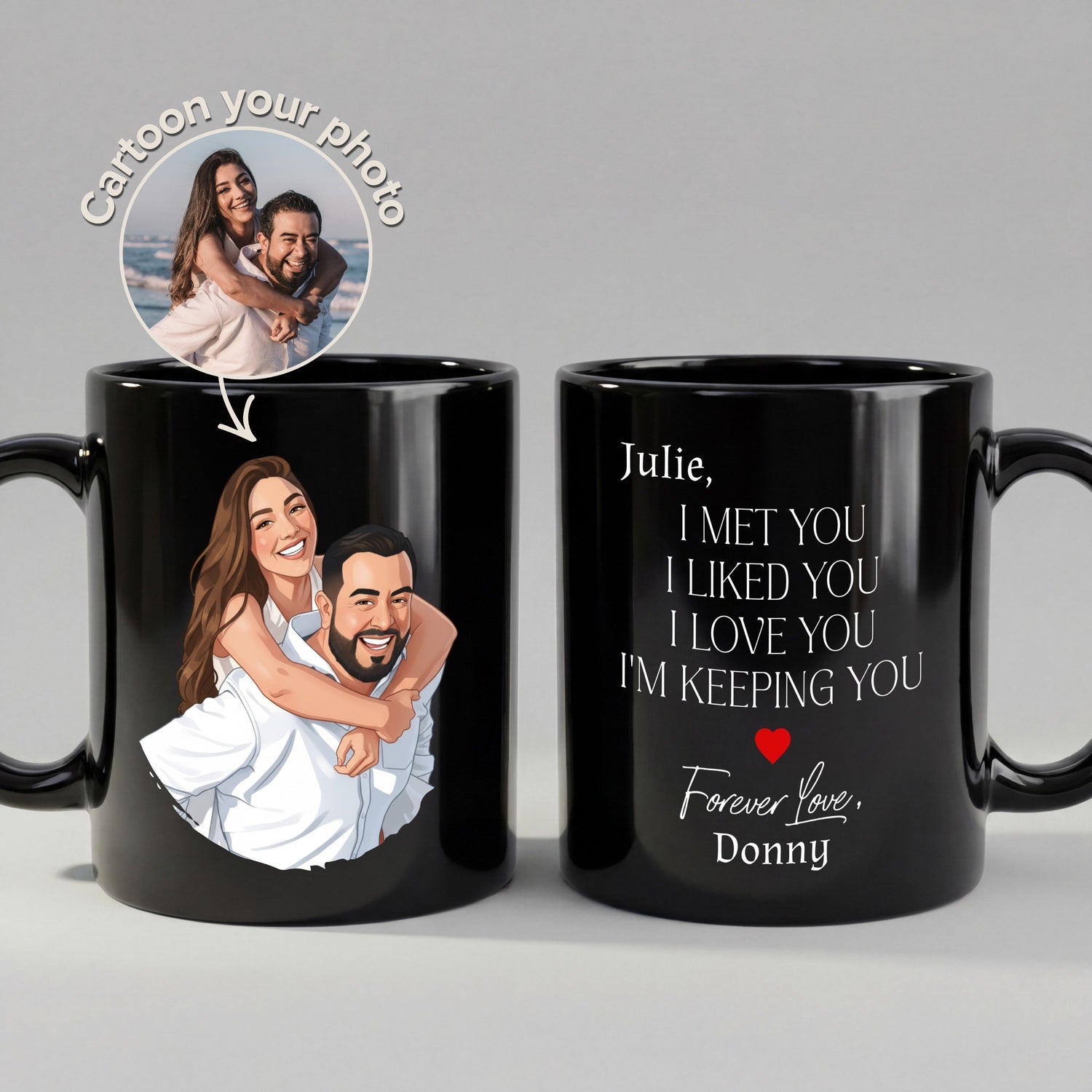 Personalized Black Couple Mug - Custom Cartoon I Met You I Love You Mugs