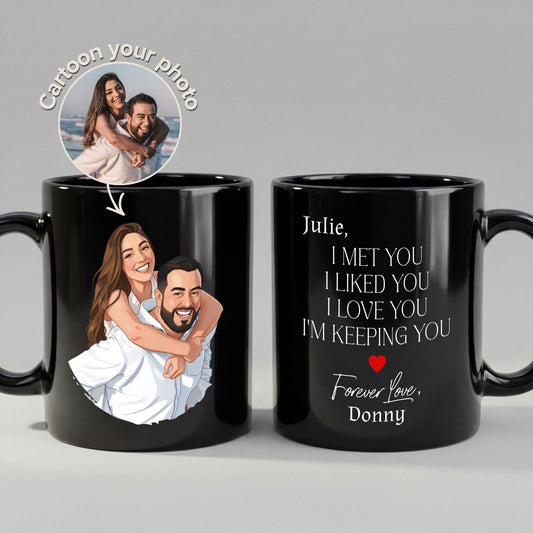 Personalized Black Couple Mug - Custom Cartoon I Met You I Love You Mugs