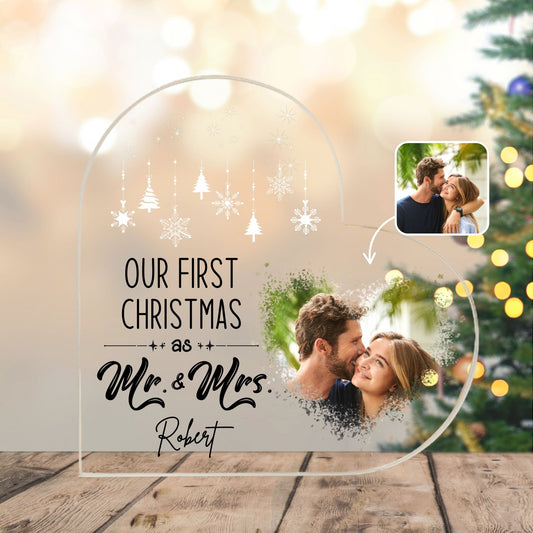 Custom Heart Acrylic Plaque Our First Christmas Together as Mr and Mrs