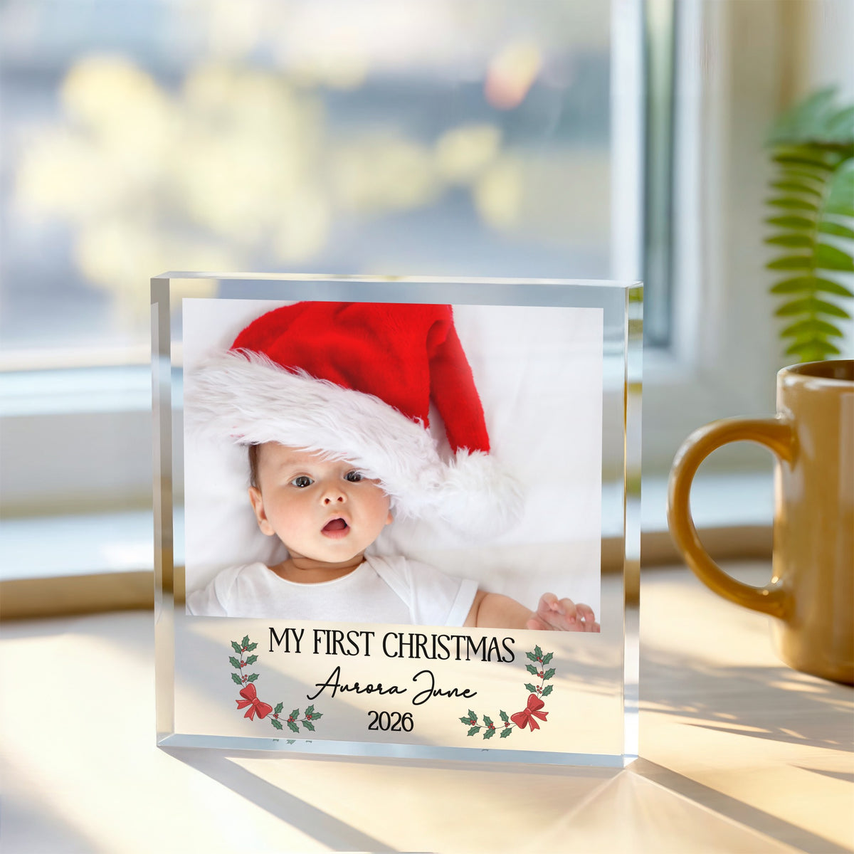 Personalised Acrylic Photo Plaque - Newborn Christmas Gift - My First Christmas