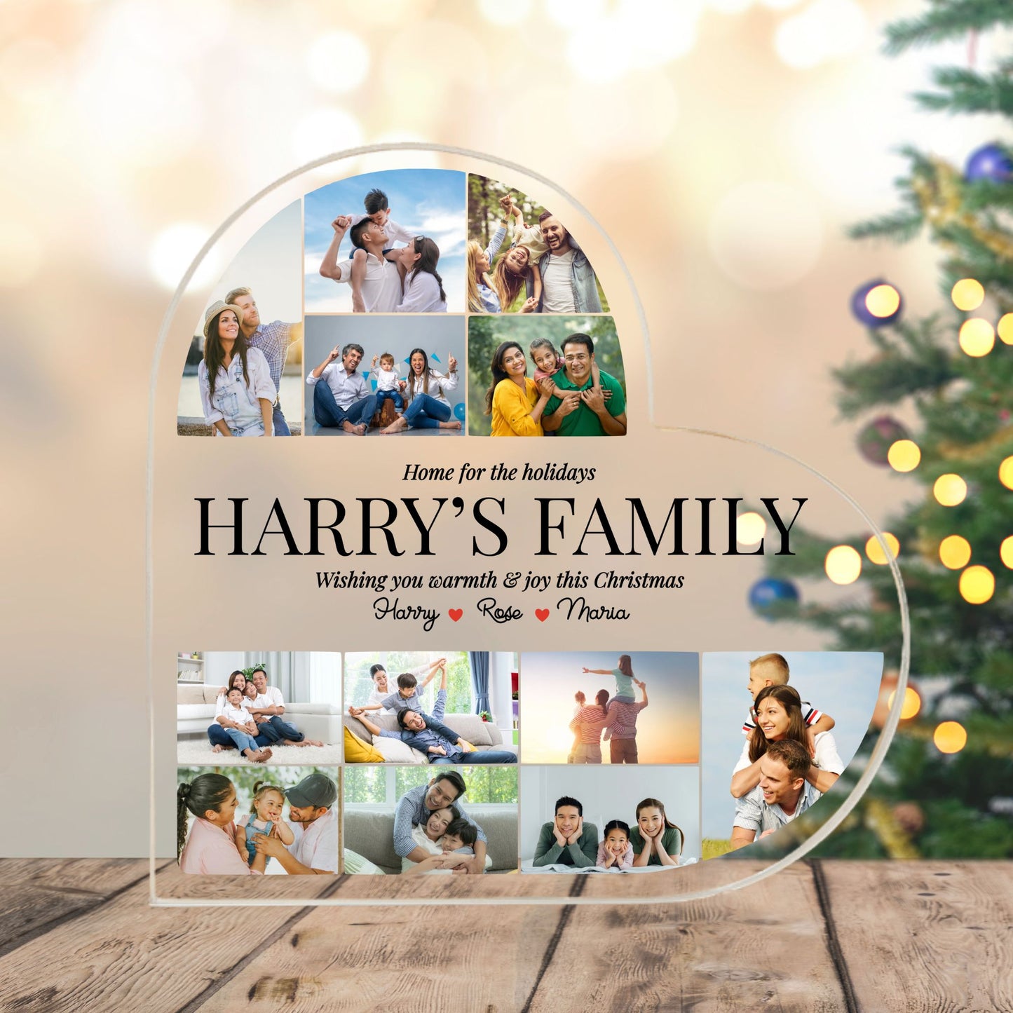 Custom Photo Christmas Family Heart Acrylic Plaque Gift