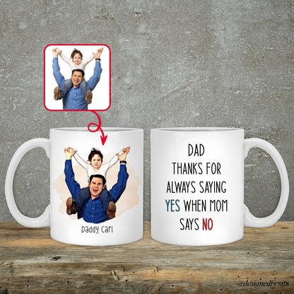 Custom Cartoon Dad Saying Yes Mom Says No Mug