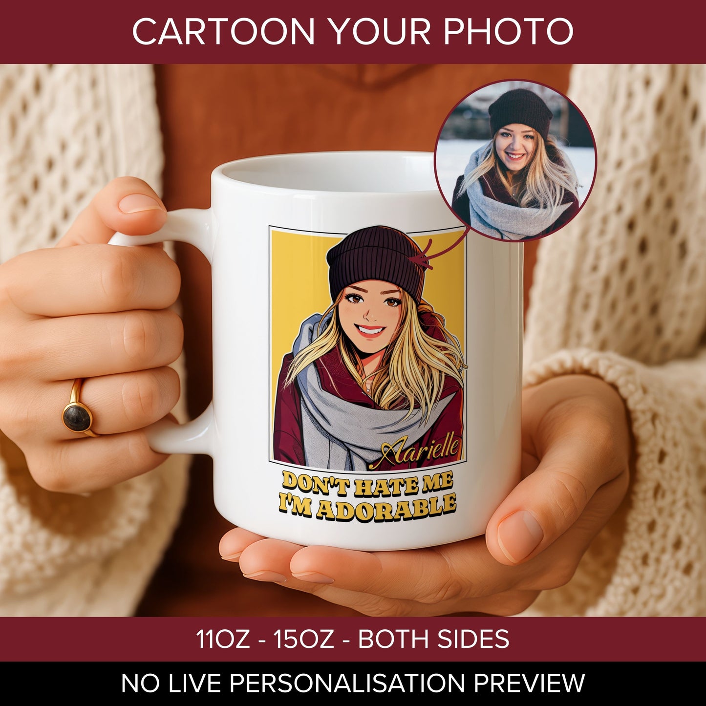 Custom Cartoon Portrait Mug - Personalized Photo Caricature Coffee Mug