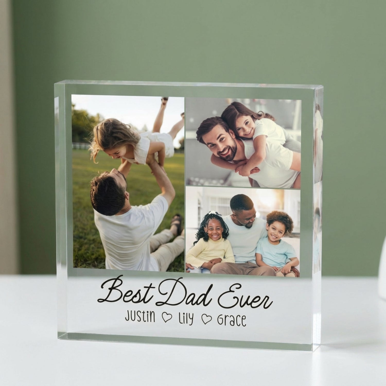Personalized Best Dad Ever 3-Photo Acrylic Block - Custom Name Collage Plaque