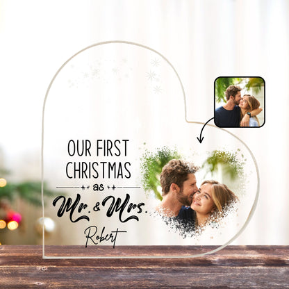 Custom Heart Acrylic Plaque Our First Christmas Together as Mr and Mrs
