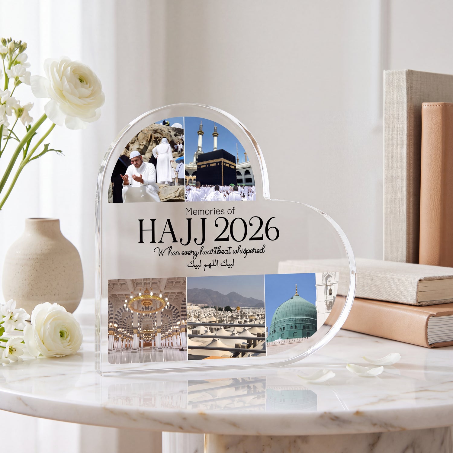 Custom Heart Acrylic Plaque - Hajj Mubarak Gift for Family - Memories of Hajj 2026