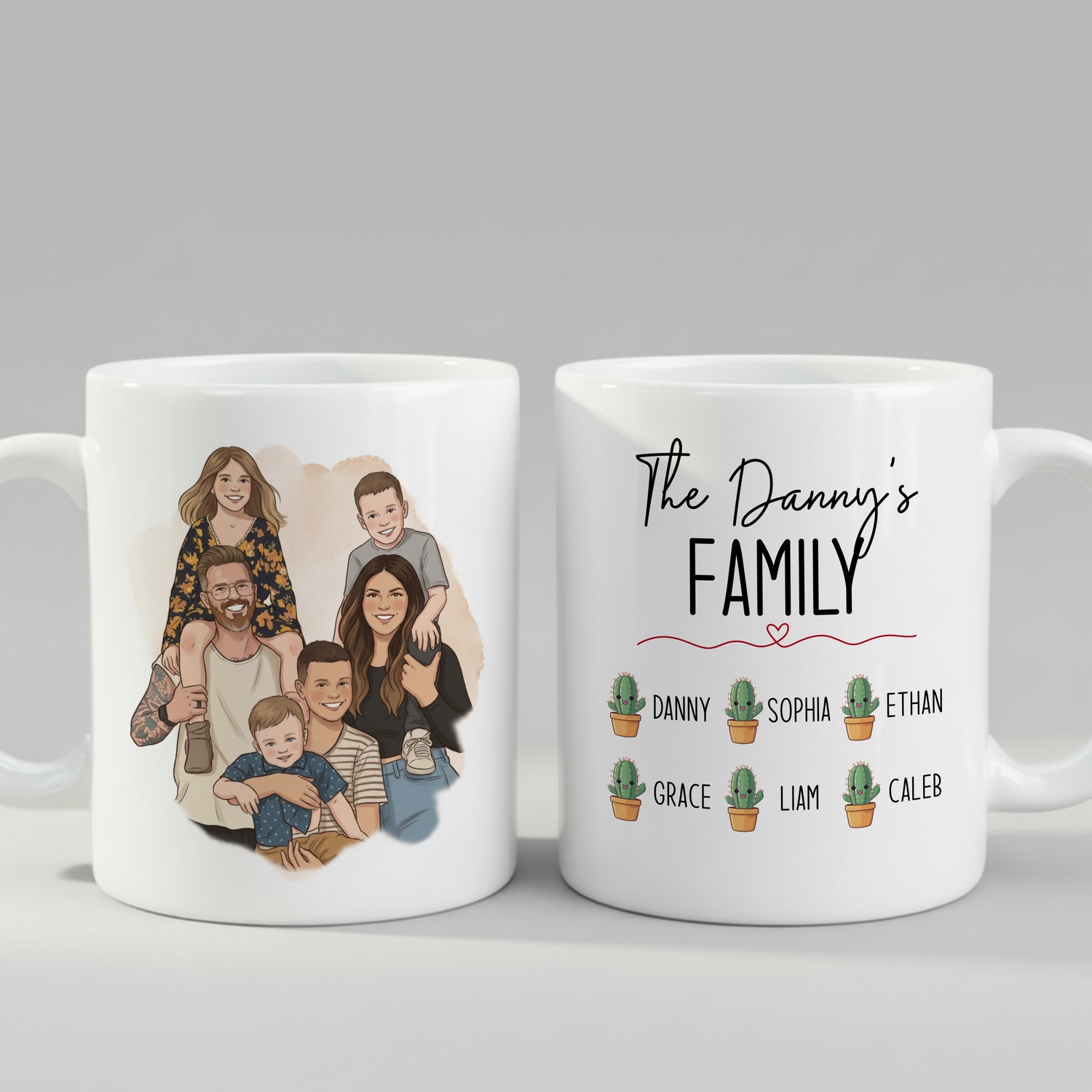 Personalized Cartoon Family Mug, Custom Family Portrait with Names